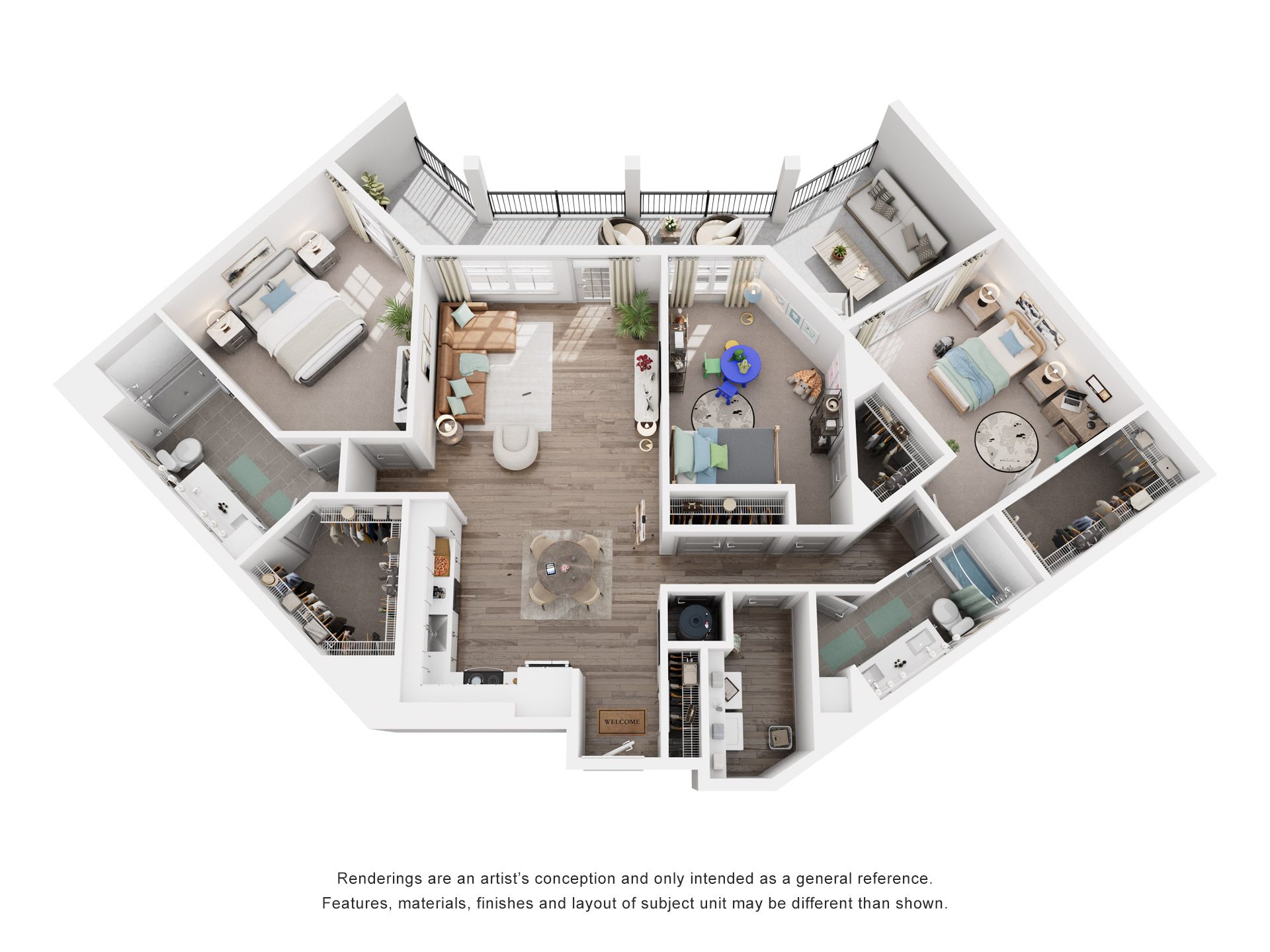 Floor plan for 3 beds, 2 baths, 1623 sqft